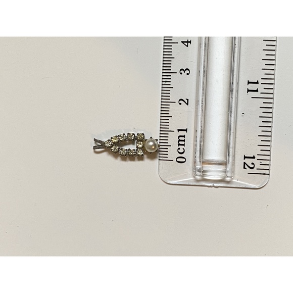 Vintage Rhinestone Faux Pearl Drop Pendant Necklace Charm - Picture 3 of 5